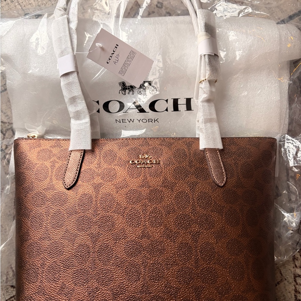 NWT Coach Fiona Copper & Brown Tote Bag